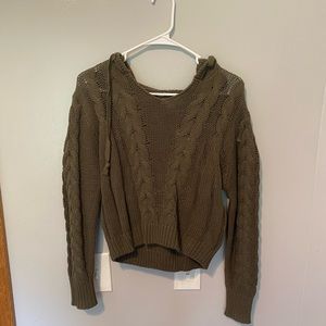 WOMENS Olive Green Knit, Cropped Sweater With Hood